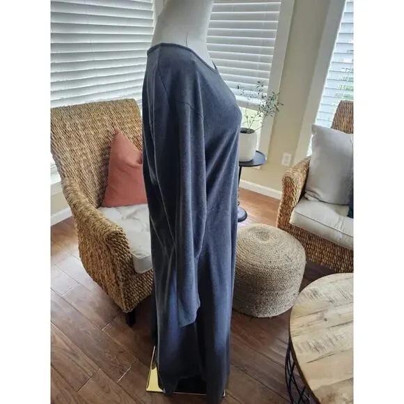 L.L Bean Gray 100% Cotton Maxi Dress Women's Size L Vintage Cottagecore - Picture 2 of 7